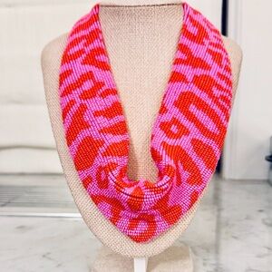 Mignonne Gavigan Pink and Red Beaded Scarf Necklace